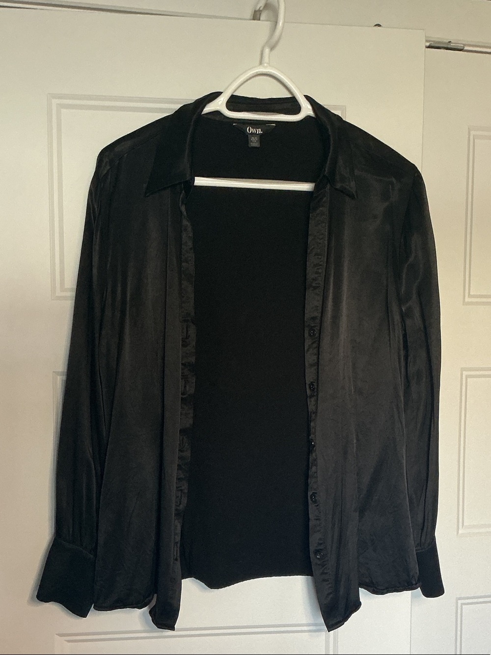 Black Satin Button-Up Blouse